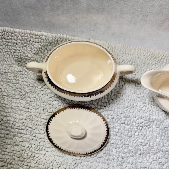 Cronin China Creamer or Gravy Boat & Lidded Sugar Bowl Minerva OH CO12 Gold Whit - Picture 6 of 16